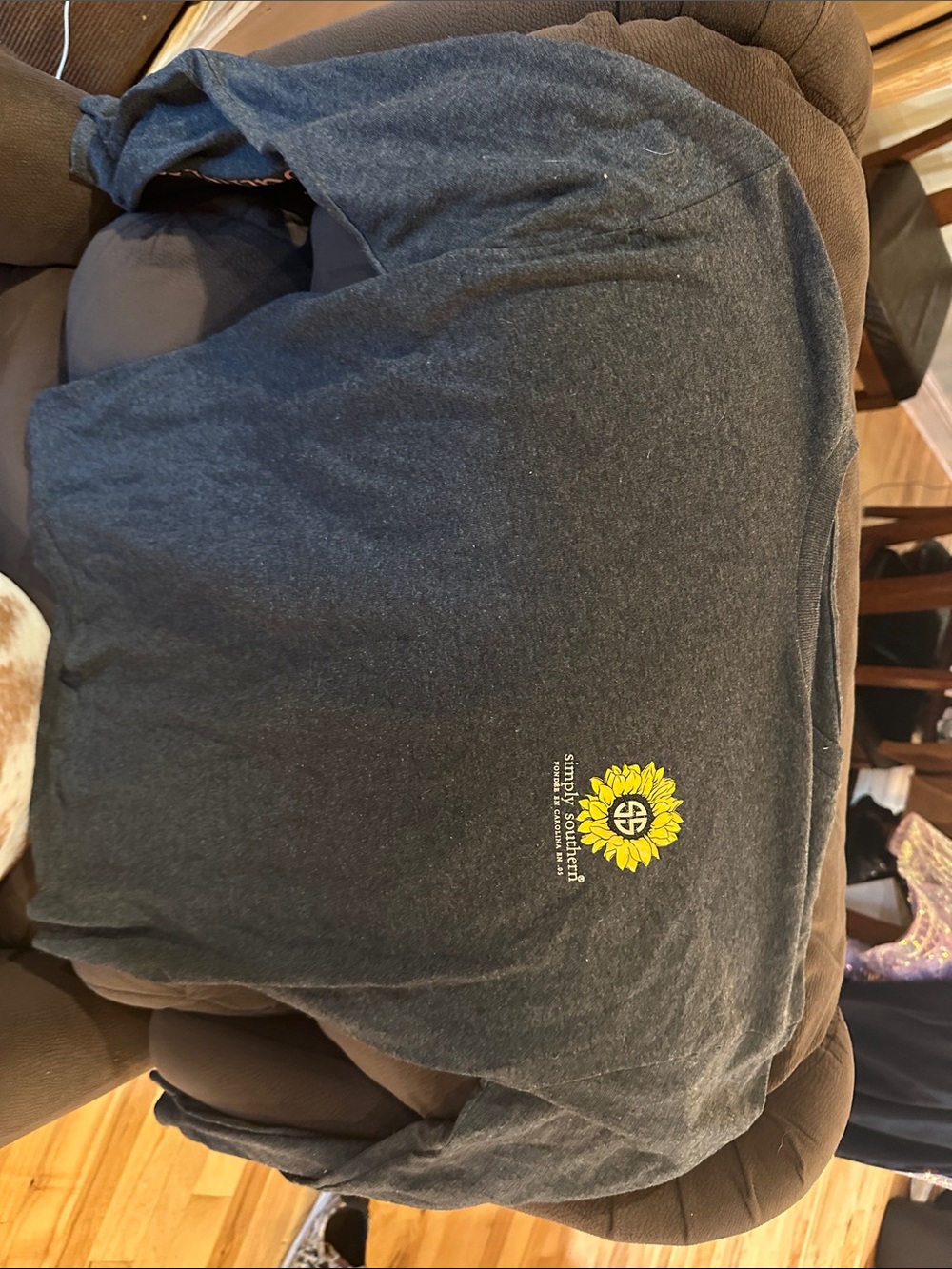 Simply Southern Dark Gray Long Sleeve Tee with Yellow Sunflower Logo